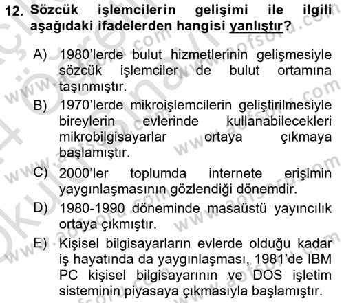 Çalışma Hayatında Bilişim, Belge Yönetimi Dersi 2023 - 2024 Yılı Yaz Okulu Sınav Soruları 12. Soru