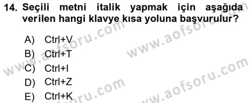 Çalışma Hayatında Bilişim, Belge Yönetimi Dersi 2023 - 2024 Yılı Yaz Okulu Sınav Soruları 14. Soru