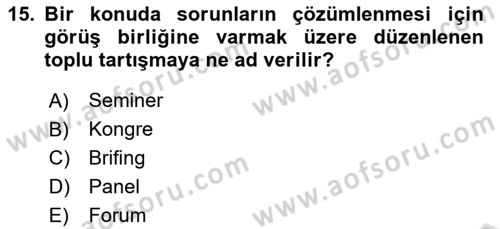 Çalışma Hayatında Bilişim, Belge Yönetimi Dersi 2023 - 2024 Yılı Yaz Okulu Sınav Soruları 15. Soru