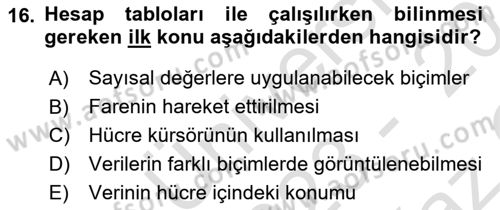Çalışma Hayatında Bilişim, Belge Yönetimi Dersi 2023 - 2024 Yılı Yaz Okulu Sınav Soruları 16. Soru