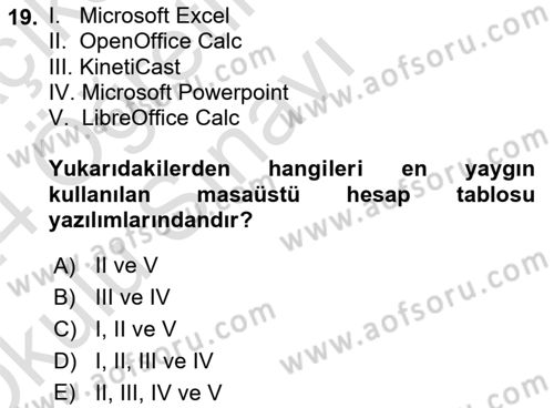 Çalışma Hayatında Bilişim, Belge Yönetimi Dersi 2023 - 2024 Yılı Yaz Okulu Sınav Soruları 19. Soru