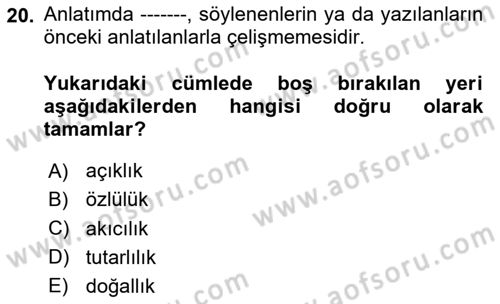 Çalışma Hayatında Bilişim, Belge Yönetimi Dersi 2023 - 2024 Yılı Yaz Okulu Sınav Soruları 20. Soru