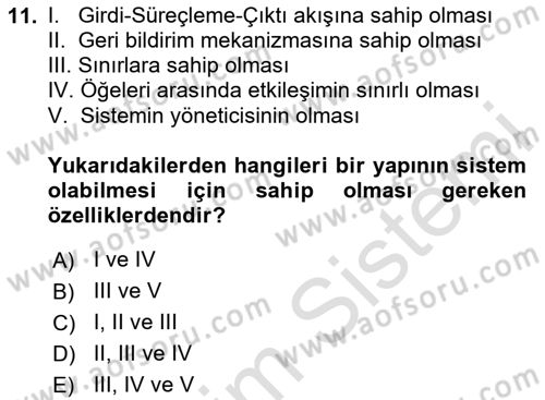 Çalışma Hayatında Bilişim, Belge Yönetimi Dersi 2024 - 2025 Yılı (Vize) Ara Sınav Soruları 11. Soru