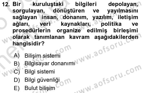 Çalışma Hayatında Bilişim, Belge Yönetimi Dersi 2024 - 2025 Yılı (Vize) Ara Sınav Soruları 12. Soru