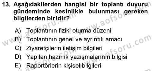 Çalışma Hayatında Bilişim, Belge Yönetimi Dersi 2024 - 2025 Yılı (Vize) Ara Sınav Soruları 13. Soru