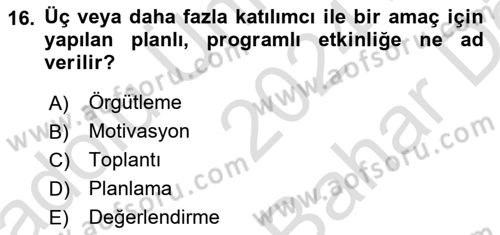 Çalışma Hayatında Bilişim, Belge Yönetimi Dersi 2024 - 2025 Yılı (Vize) Ara Sınav Soruları 16. Soru