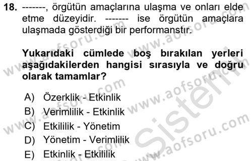 Çalışma Hayatında Bilişim, Belge Yönetimi Dersi 2024 - 2025 Yılı (Vize) Ara Sınav Soruları 18. Soru