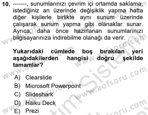 Çalışma Hayatında Bilişim, Belge Yönetimi Dersi 2024 - 2025 Yılı (Final) Dönem Sonu Sınav Soruları 10. Soru