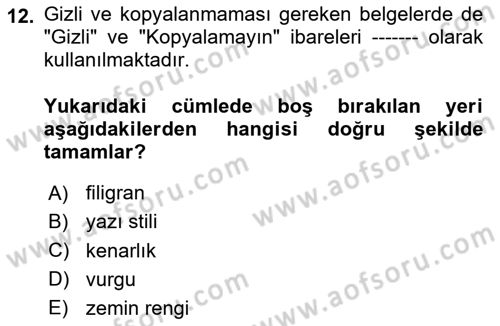 Çalışma Hayatında Bilişim, Belge Yönetimi Dersi 2024 - 2025 Yılı (Final) Dönem Sonu Sınav Soruları 12. Soru