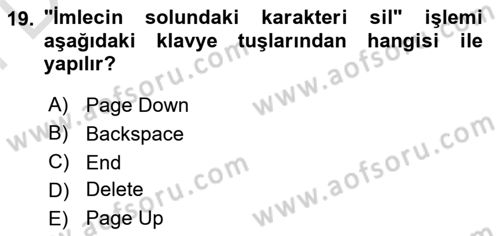Çalışma Hayatında Bilişim, Belge Yönetimi Dersi 2024 - 2025 Yılı (Final) Dönem Sonu Sınav Soruları 19. Soru