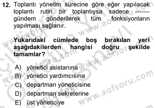 Çalışma Hayatında Bilişim, Belge Yönetimi Dersi 2025 - 2026 Yılı (Vize) Ara Sınav Soruları 12. Soru