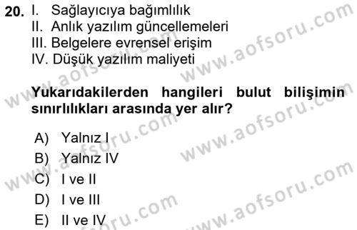 Çalışma Hayatında Bilişim, Belge Yönetimi Dersi 2025 - 2026 Yılı (Vize) Ara Sınav Soruları 20. Soru