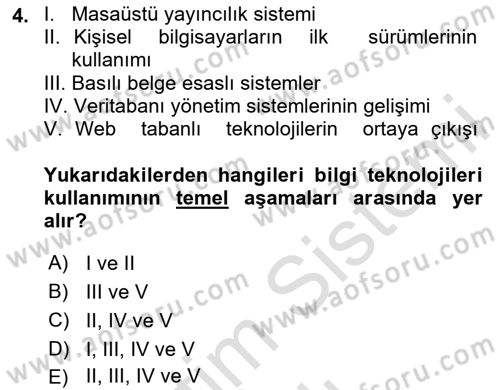 Çalışma Hayatında Bilişim, Belge Yönetimi Dersi 2025 - 2026 Yılı (Vize) Ara Sınav Soruları 4. Soru