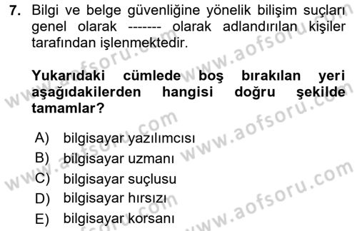 Çalışma Hayatında Bilişim, Belge Yönetimi Dersi 2025 - 2026 Yılı (Vize) Ara Sınav Soruları 7. Soru