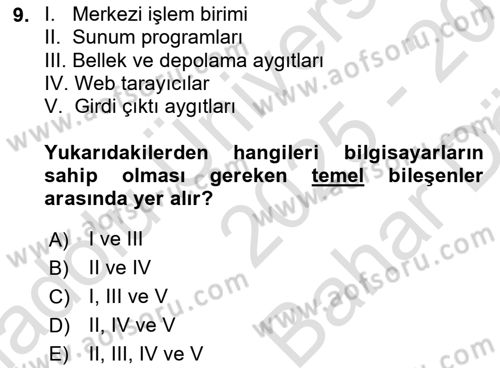Çalışma Hayatında Bilişim, Belge Yönetimi Dersi 2025 - 2026 Yılı (Vize) Ara Sınav Soruları 9. Soru