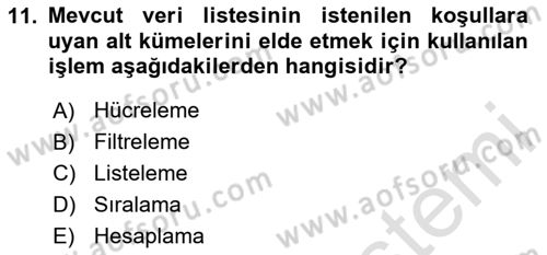 Çalışma Hayatında Bilişim, Belge Yönetimi Dersi 2025 - 2026 Yılı (Final) Dönem Sonu Sınav Soruları 11. Soru