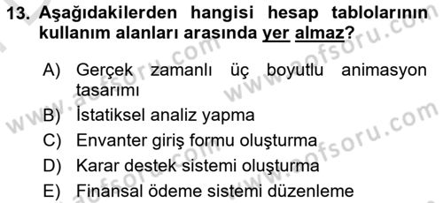 Çalışma Hayatında Bilişim, Belge Yönetimi Dersi 2025 - 2026 Yılı (Final) Dönem Sonu Sınav Soruları 13. Soru