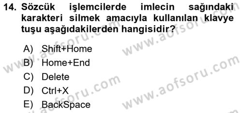 Çalışma Hayatında Bilişim, Belge Yönetimi Dersi 2025 - 2026 Yılı (Final) Dönem Sonu Sınav Soruları 14. Soru