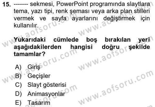 Çalışma Hayatında Bilişim, Belge Yönetimi Dersi 2025 - 2026 Yılı (Final) Dönem Sonu Sınav Soruları 15. Soru