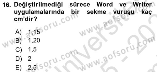 Çalışma Hayatında Bilişim, Belge Yönetimi Dersi 2025 - 2026 Yılı (Final) Dönem Sonu Sınav Soruları 16. Soru