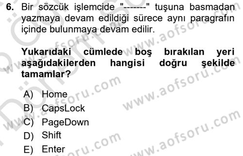 Çalışma Hayatında Bilişim, Belge Yönetimi Dersi 2025 - 2026 Yılı (Final) Dönem Sonu Sınav Soruları 6. Soru