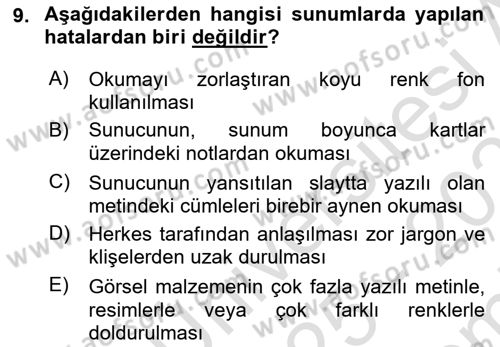 Çalışma Hayatında Bilişim, Belge Yönetimi Dersi 2025 - 2026 Yılı (Final) Dönem Sonu Sınav Soruları 9. Soru