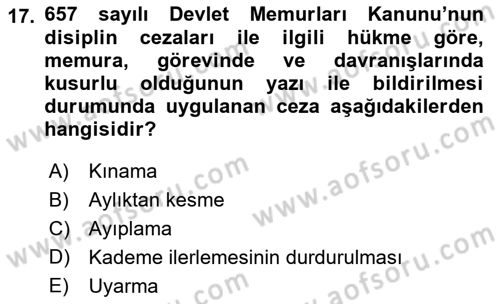 İş Sağlığı ve Güvenliği Mevzuatı Dersi Ara Sınavı Deneme Sınav Soruları 17. Soru