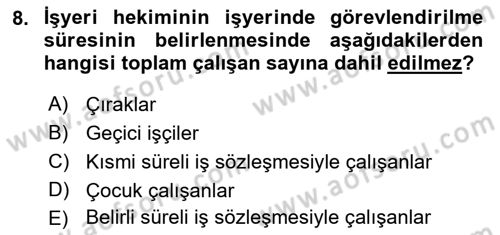 İş Sağlığı ve Güvenliği Mevzuatı Dersi Ara Sınavı Deneme Sınav Soruları 8. Soru