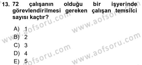 İş Sağlığı ve Güvenliği Mevzuatı Dersi 2023 - 2024 Yılı (Vize) Ara Sınavı 13. Soru