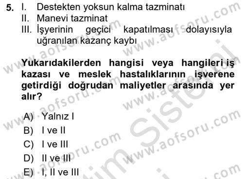 İş Sağlığı ve Güvenliği Mevzuatı Dersi 2023 - 2024 Yılı (Vize) Ara Sınavı 5. Soru