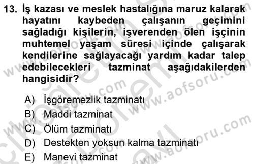 İş Sağlığı ve Güvenliği Mevzuatı Dersi 2024 - 2025 Yılı (Final) Dönem Sonu Sınav Soruları 13. Soru