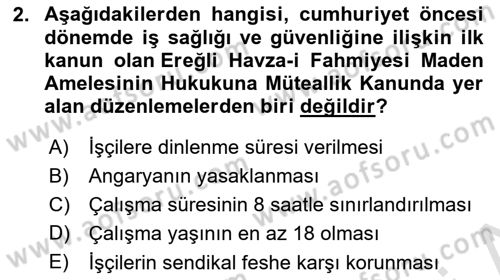 İş Sağlığı ve Güvenliği Mevzuatı Dersi 2024 - 2025 Yılı (Final) Dönem Sonu Sınav Soruları 2. Soru
