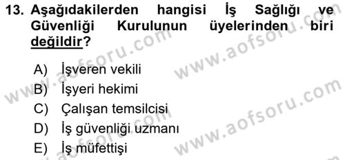 İş Sağlığı ve Güvenliği Mevzuatı Dersi 2025 - 2026 Yılı (Vize) Ara Sınav Soruları 13. Soru