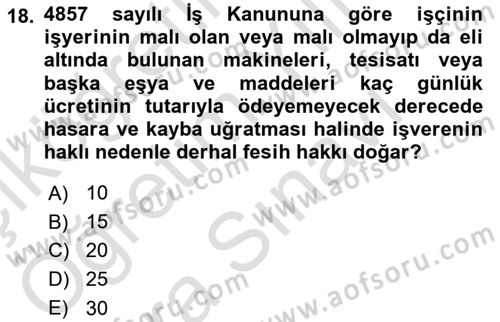 İş Sağlığı ve Güvenliği Mevzuatı Dersi 2025 - 2026 Yılı (Vize) Ara Sınav Soruları 18. Soru