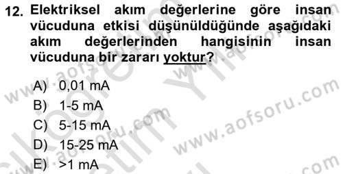 Çevre Sağlığı ve Güvenliği Dersi 2020 - 2021 Yılı Yaz Okulu Sınav Soruları 12. Soru