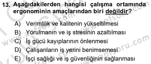 Çevre Sağlığı ve Güvenliği Dersi 2020 - 2021 Yılı Yaz Okulu Sınav Soruları 13. Soru