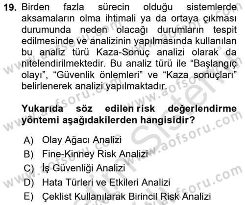 Çevre Sağlığı ve Güvenliği Dersi 2020 - 2021 Yılı Yaz Okulu Sınav Soruları 19. Soru