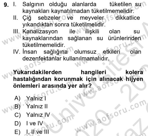 Çevre Sağlığı ve Güvenliği Dersi 2020 - 2021 Yılı Yaz Okulu Sınav Soruları 9. Soru