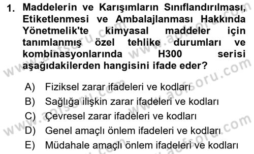 Çevre Sağlığı ve Güvenliği Dersi 2021 - 2022 Yılı Yaz Okulu Sınav Soruları 1. Soru