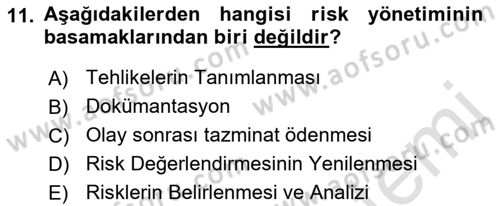 Çevre Sağlığı ve Güvenliği Dersi 2021 - 2022 Yılı Yaz Okulu Sınav Soruları 11. Soru