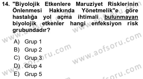 Çevre Sağlığı ve Güvenliği Dersi 2021 - 2022 Yılı Yaz Okulu Sınav Soruları 14. Soru