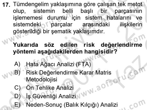 Çevre Sağlığı ve Güvenliği Dersi 2021 - 2022 Yılı Yaz Okulu Sınav Soruları 17. Soru