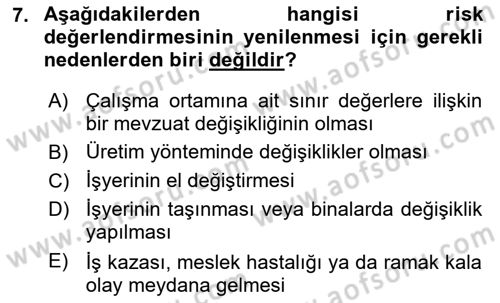 Çevre Sağlığı ve Güvenliği Dersi 2022 - 2023 Yılı Yaz Okulu Sınav Soruları 7. Soru