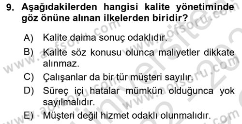 Çevre Sağlığı ve Güvenliği Dersi 2022 - 2023 Yılı Yaz Okulu Sınav Soruları 9. Soru