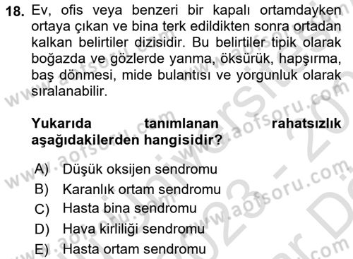 Çevre Sağlığı ve Güvenliği Dersi 2023 - 2024 Yılı (Vize) Ara Sınav Soruları 18. Soru