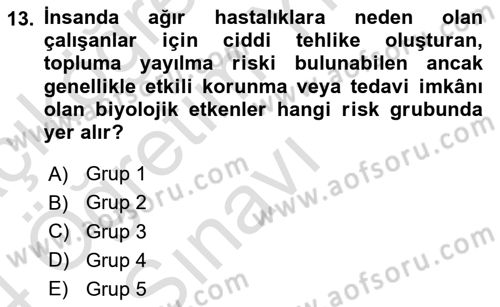 Çevre Sağlığı ve Güvenliği Dersi 2023 - 2024 Yılı Yaz Okulu Sınav Soruları 13. Soru