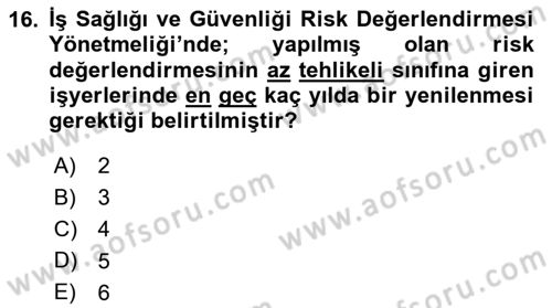 Çevre Sağlığı ve Güvenliği Dersi 2023 - 2024 Yılı Yaz Okulu Sınav Soruları 16. Soru