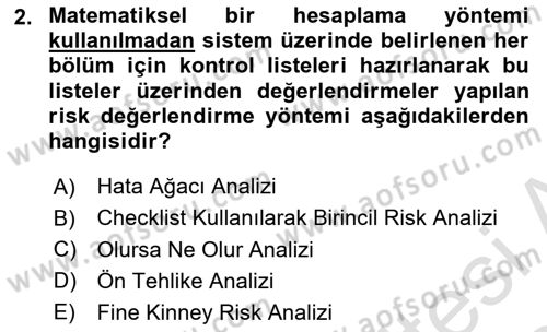 Çevre Sağlığı ve Güvenliği Dersi 2023 - 2024 Yılı Yaz Okulu Sınav Soruları 2. Soru