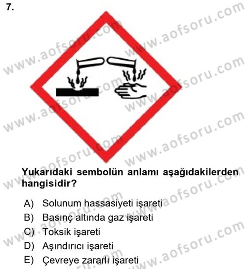 Çevre Sağlığı ve Güvenliği Dersi 2023 - 2024 Yılı Yaz Okulu Sınav Soruları 7. Soru
