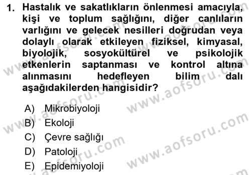 Çevre Sağlığı ve Güvenliği Dersi 2024 - 2025 Yılı (Vize) Ara Sınav Soruları 1. Soru